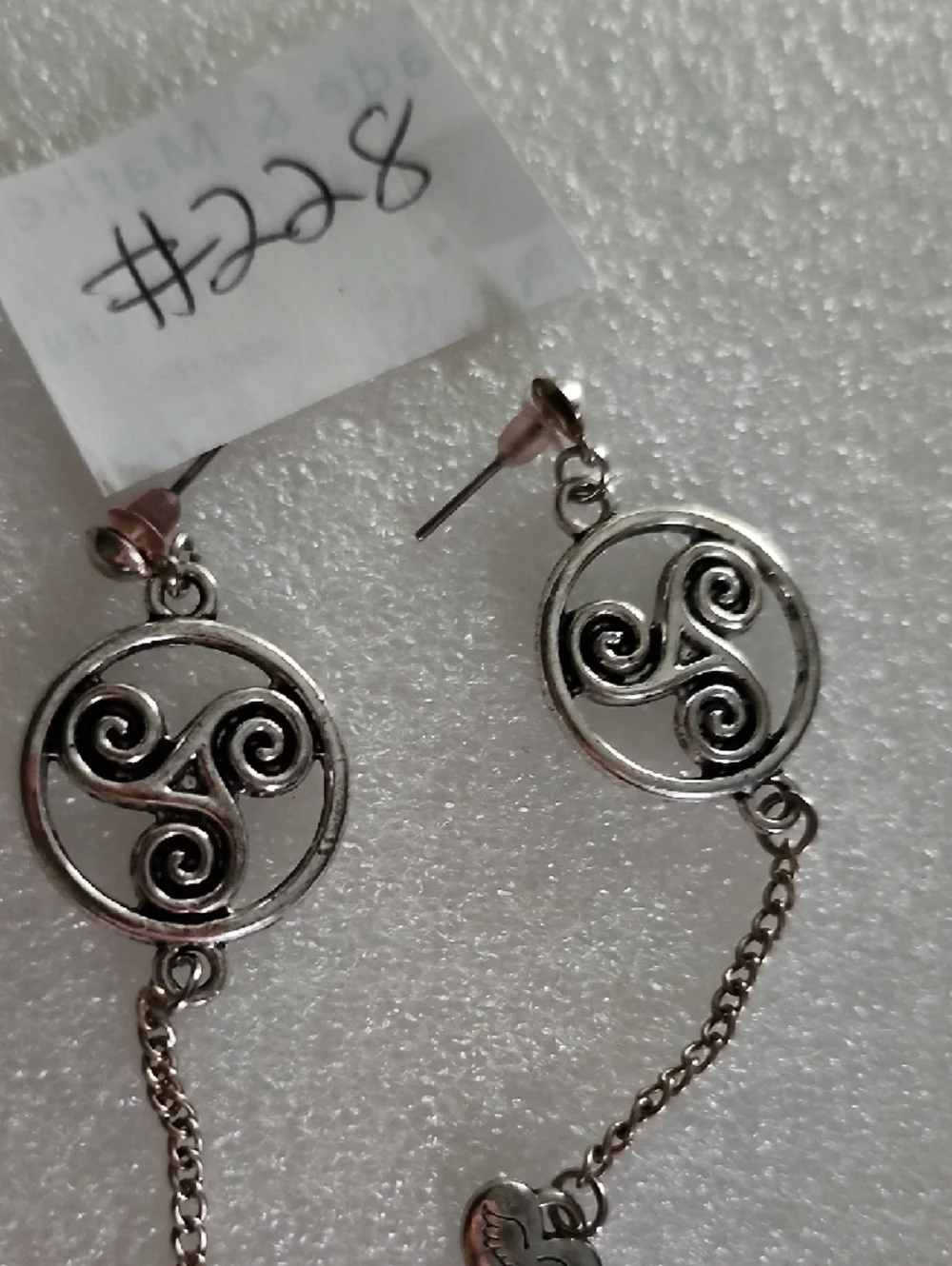 Hand Crafted Silver Swirl Drop Earrings with Heart Charm